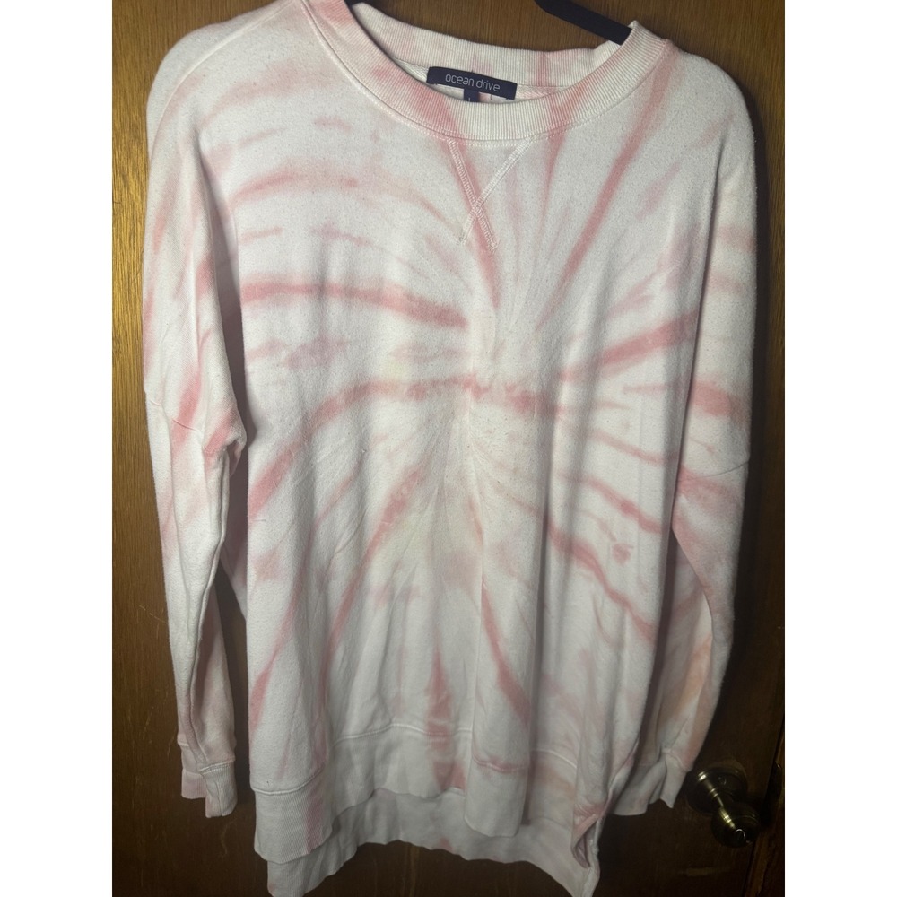 Ocean Drive Pink Tie Dye Sweatshirt Womens Large Crewneck Pullover Long Sleeve
